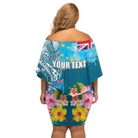 Personalised Tuvalu Independence Day Family Matching Off Shoulder Short Dress and Hawaiian Shirt Tuvaluan Tribal Flag Style
