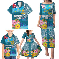 Personalised Tuvalu Independence Day Family Matching Puletasi and Hawaiian Shirt Tuvaluan Tribal Flag Style LT03 - Polynesian Pride