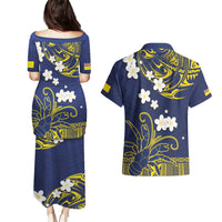 Niue Independence Day Couples Matching Puletasi and Hawaiian Shirt Hiapo Pattern Fiti Pua and Uga LT03 - Polynesian Pride