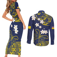 Niue Independence Day Couples Matching Short Sleeve Bodycon Dress and Long Sleeve Button Shirt Hiapo Pattern Fiti Pua and Uga LT03 - Polynesian Pride