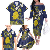Niue Independence Day Family Matching Off The Shoulder Long Sleeve Dress and Hawaiian Shirt Hiapo Pattern Fiti Pua and Uga LT03 - Polynesian Pride