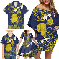 Niue Independence Day Family Matching Off Shoulder Short Dress and Hawaiian Shirt Hiapo Pattern Fiti Pua and Uga LT03 - Polynesian Pride