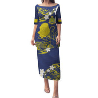 Niue Independence Day Family Matching Puletasi and Hawaiian Shirt Hiapo Pattern Fiti Pua and Uga LT03 Mom's Dress Yellow - Polynesian Pride