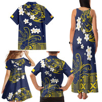 Niue Independence Day Family Matching Tank Maxi Dress and Hawaiian Shirt Hiapo Pattern Fiti Pua and Uga LT03 - Polynesian Pride