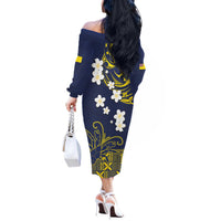 Niue Independence Day Off The Shoulder Long Sleeve Dress Hiapo Pattern Fiti Pua and Uga LT03 - Polynesian Pride