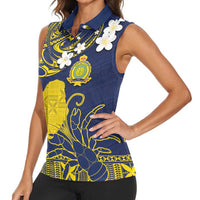 Niue Independence Day Women Sleeveless Polo Shirt Hiapo Pattern Fiti Pua and Uga LT03 - Polynesian Pride