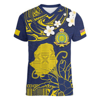Niue Independence Day Women V-Neck T-Shirt Hiapo Pattern Fiti Pua and Uga LT03 Female Yellow - Polynesian Pride