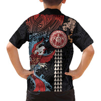 Hawaii and Japanese Together Family Matching Off Shoulder Maxi Dress and Hawaiian Shirt Koi Fish and Kakau Pattern LT03 - Polynesian Pride