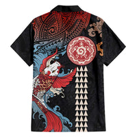 Hawaii and Japanese Together Family Matching Off Shoulder Maxi Dress and Hawaiian Shirt Koi Fish and Kakau Pattern LT03 - Polynesian Pride