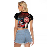 Hawaii and Japanese Together Raglan Cropped T Shirt Koi Fish and Kakau Pattern