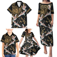 Hawaii and Japanese Together Family Matching Puletasi and Hawaiian Shirt Cranes Birds with Kakau Pattern LT03 - Polynesian Pride