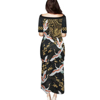 Hawaii and Japanese Together Family Matching Puletasi and Hawaiian Shirt Cranes Birds with Kakau Pattern LT03 - Polynesian Pride