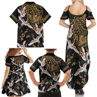 Hawaii and Japanese Together Family Matching Summer Maxi Dress and Hawaiian Shirt Cranes Birds with Kakau Pattern LT03 - Polynesian Pride