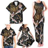 Hawaii and Japanese Together Family Matching Tank Maxi Dress and Hawaiian Shirt Cranes Birds with Kakau Pattern LT03 - Polynesian Pride