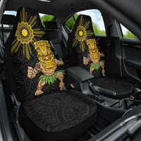 Hawaii and Philippines Together Car Seat Cover Warrior Tiki Mask and Filipino Sun Polynesian Style LT03 One Size Black - Polynesian Pride