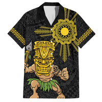 Hawaii and Philippines Together Family Matching Off Shoulder Short Dress and Hawaiian Shirt Warrior Tiki Mask and Filipino Sun Polynesian Style LT03 Dad's Shirt - Short Sleeve Black - Polynesian Pride