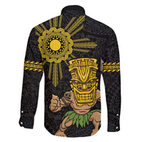 Hawaii and Philippines Together Family Matching Off Shoulder Short Dress and Hawaiian Shirt Warrior Tiki Mask and Filipino Sun Polynesian Style LT03 - Polynesian Pride