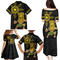 Hawaii and Philippines Together Family Matching Puletasi and Hawaiian Shirt Warrior Tiki Mask and Filipino Sun Polynesian Style LT03 - Polynesian Pride