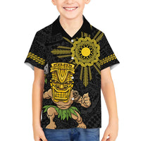 Hawaii and Philippines Together Family Matching Summer Maxi Dress and Hawaiian Shirt Warrior Tiki Mask and Filipino Sun Polynesian Style LT03 Son's Shirt Black - Polynesian Pride