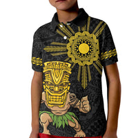 Hawaii and Philippines Together Kid Polo Shirt Warrior Tiki Mask and Filipino Sun Polynesian Style LT03 Kid Black - Polynesian Pride
