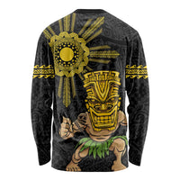 Hawaii and Philippines Together Long Sleeve Shirt Warrior Tiki Mask and Filipino Sun Polynesian Style LT03 - Polynesian Pride