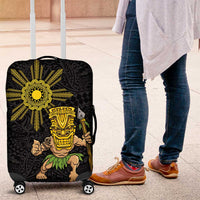 Hawaii and Philippines Together Luggage Cover Warrior Tiki Mask and Filipino Sun Polynesian Style LT03 Black - Polynesian Pride