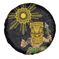 Hawaii and Philippines Together Spare Tire Cover Warrior Tiki Mask and Filipino Sun Polynesian Style LT03 - Polynesian Pride