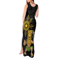 Hawaii and Philippines Together Tank Maxi Dress Warrior Tiki Mask and Filipino Sun Polynesian Style LT03 - Polynesian Pride
