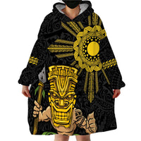 Hawaii and Philippines Together Wearable Blanket Hoodie Warrior Tiki Mask and Filipino Sun Polynesian Style LT03 - Polynesian Pride