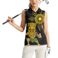Hawaii and Philippines Together Women Sleeveless Polo Shirt Warrior Tiki Mask and Filipino Sun Polynesian Style LT03 - Polynesian Pride