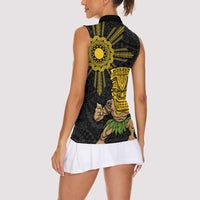 Hawaii and Philippines Together Women Sleeveless Polo Shirt Warrior Tiki Mask and Filipino Sun Polynesian Style LT03 - Polynesian Pride