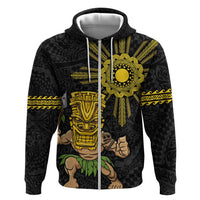 Hawaii and Philippines Together Zip Hoodie Warrior Tiki Mask and Filipino Sun Polynesian Style LT03 Zip Hoodie Black - Polynesian Pride
