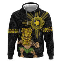 Hawaii and Philippines Together Zip Hoodie Warrior Tiki Mask and Filipino Sun Polynesian Style LT03 Pullover Hoodie Black - Polynesian Pride