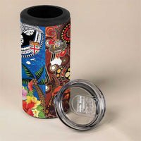 Fiji and Australia Together 4 in 1 Can Cooler Tumbler Fijian Tapa Plants with Kangaroo and Aboriginal LT03 - Polynesian Pride