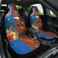 Fiji and Australia Together Car Seat Cover Fijian Tapa Plants with Kangaroo and Aboriginal LT03 One Size Black - Polynesian Pride
