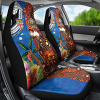 Fiji and Australia Together Car Seat Cover Fijian Tapa Plants with Kangaroo and Aboriginal LT03 - Polynesian Pride