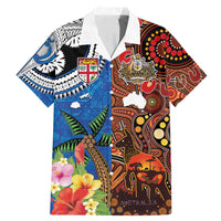 Fiji and Australia Together Family Matching Mermaid Dress and Hawaiian Shirt Fijian Tapa Plants with Kangaroo and Aboriginal LT03 Dad's Shirt - Short Sleeve Black - Polynesian Pride