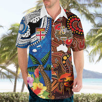 Fiji and Australia Together Hawaiian Shirt Fijian Tapa Plants with Kangaroo and Aboriginal LT03 - Polynesian Pride