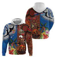 Fiji and Australia Together Hoodie Fijian Tapa Plants with Kangaroo and Aboriginal LT03 - Polynesian Pride