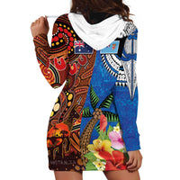 Fiji and Australia Together Hoodie Dress Fijian Tapa Plants with Kangaroo and Aboriginal LT03 - Polynesian Pride