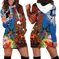 Fiji and Australia Together Hoodie Dress Fijian Tapa Plants with Kangaroo and Aboriginal LT03 - Polynesian Pride