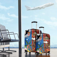 Fiji and Australia Together Luggage Cover Fijian Tapa Plants with Kangaroo and Aboriginal LT03 - Polynesian Pride