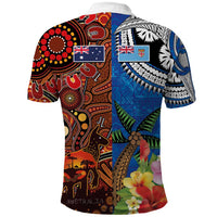 Fiji and Australia Together Polo Shirt Fijian Tapa Plants with Kangaroo and Aboriginal LT03 - Polynesian Pride