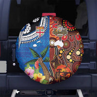Fiji and Australia Together Spare Tire Cover Fijian Tapa Plants with Kangaroo and Aboriginal LT03 No hole Black - Polynesian Pride