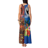 Fiji and Australia Together Tank Maxi Dress Fijian Tapa Plants with Kangaroo and Aboriginal LT03 - Polynesian Pride