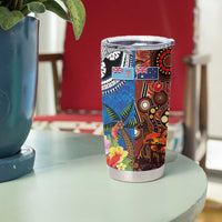 Fiji and Australia Together Tumbler Cup Fijian Tapa Plants with Kangaroo and Aboriginal LT03 - Polynesian Pride