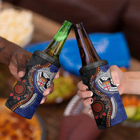 Fiji and Australia Together 4 in 1 Can Cooler Tumbler Kangaroo Aboriginal with Tribal Tapa Hibiscus Half Style LT03 - Polynesian Pride