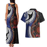 Fiji and Australia Together Couples Matching Tank Maxi Dress and Hawaiian Shirt Kangaroo Aboriginal with Tribal Tapa Hibiscus Half Style LT03 - Polynesian Pride