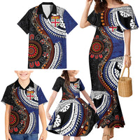 Fiji and Australia Together Family Matching Mermaid Dress and Hawaiian Shirt Kangaroo Aboriginal with Tribal Tapa Hibiscus Half Style LT03 - Polynesian Pride