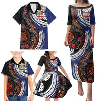 Fiji and Australia Together Family Matching Puletasi and Hawaiian Shirt Kangaroo Aboriginal with Tribal Tapa Hibiscus Half Style LT03 - Polynesian Pride